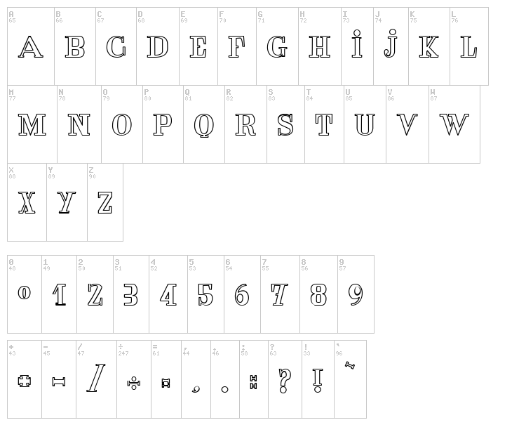 The Red Horse font map